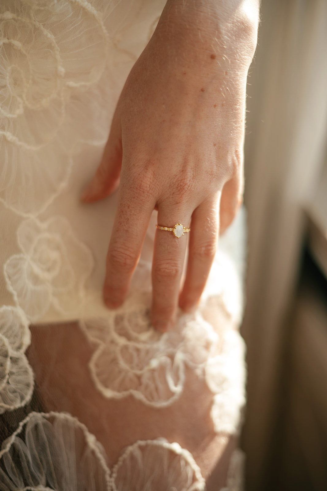 Aura of Beauty Ring with Rainbow Moonstone and White Topaz