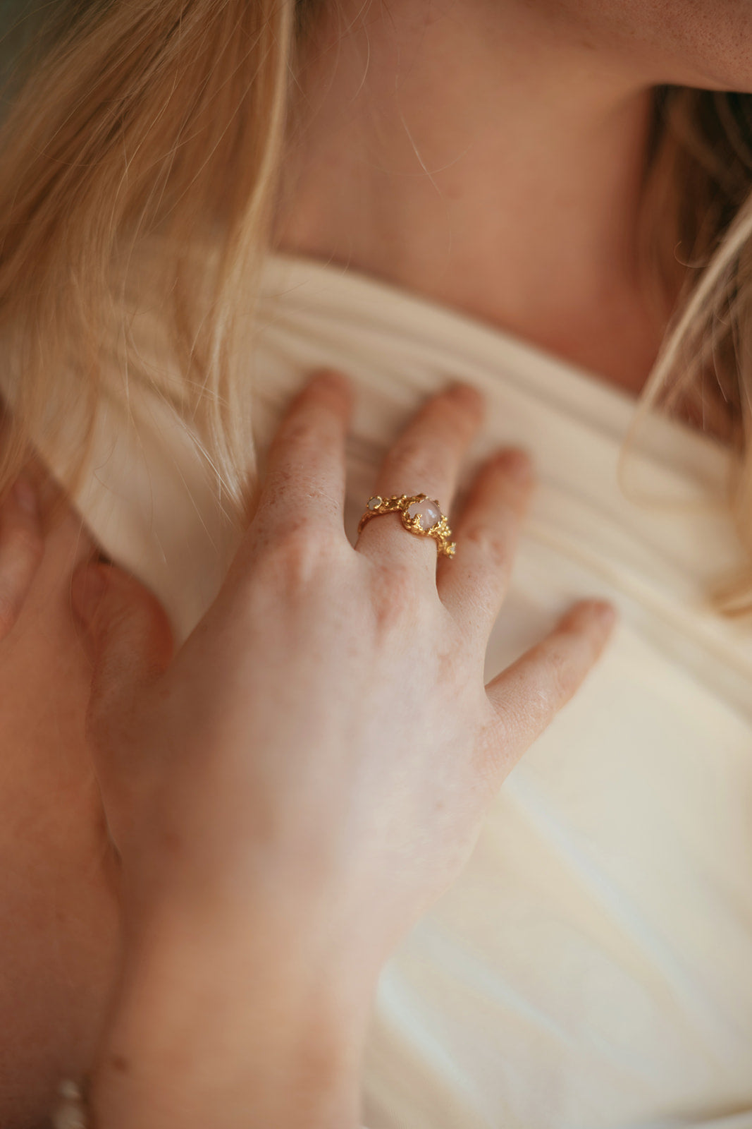 Sacred Siren Ring with Rose Quartz & Rainbow Moonstone