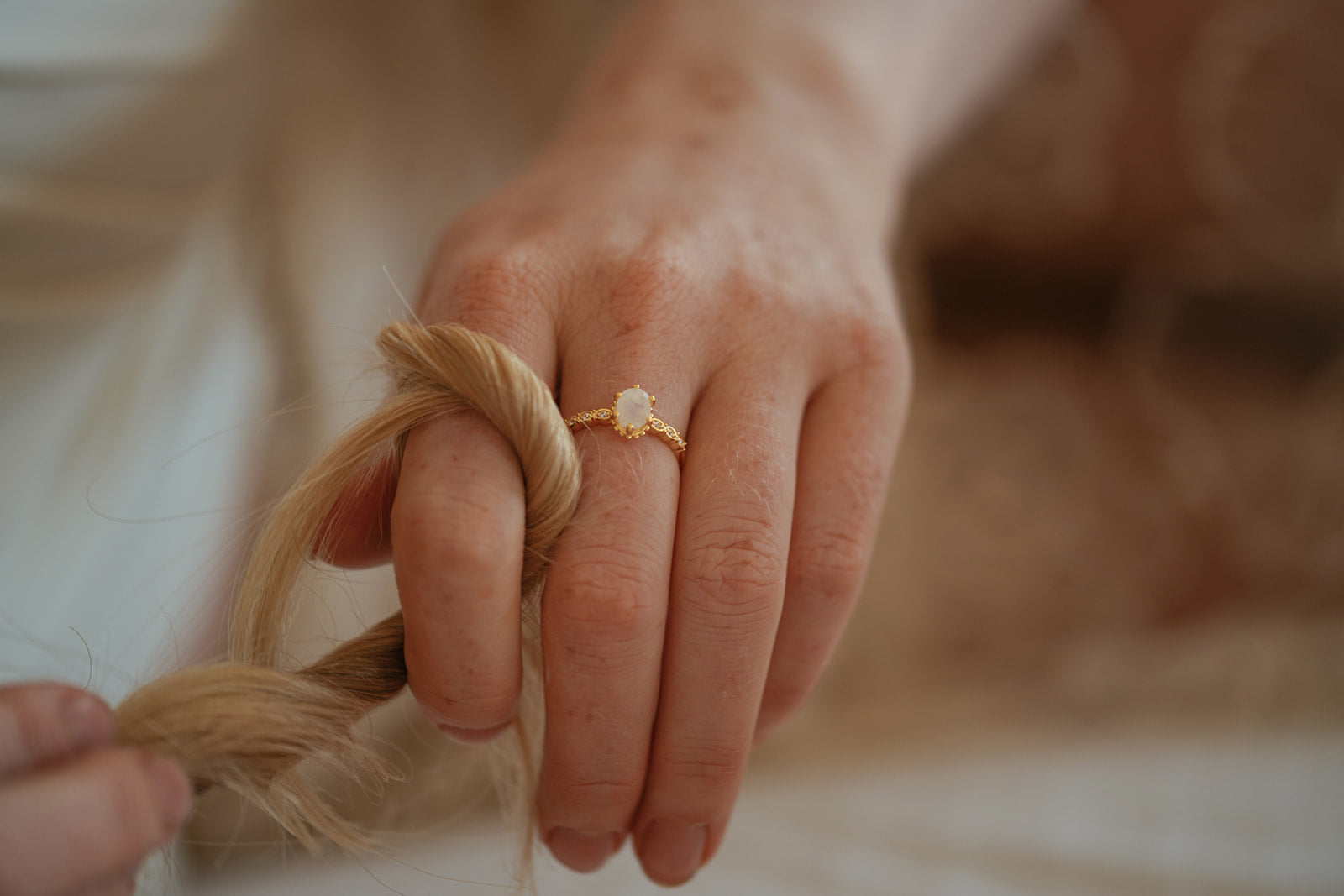 Aura of Beauty Ring with Rainbow Moonstone and White Topaz