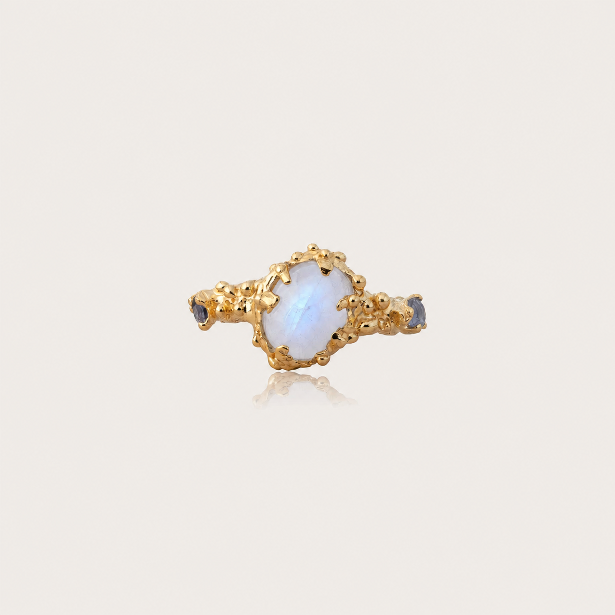 Sacred Siren Ring with Rainbow Moonstone and Iolite